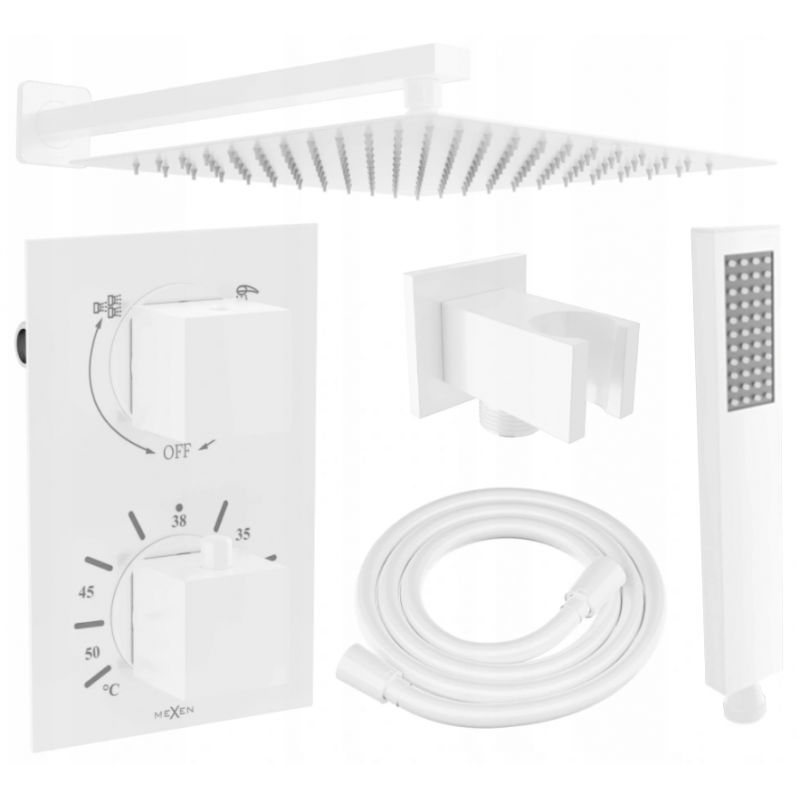 Mexen Cube DR02 vestavěný sprchový set s hlavovou sprchou 25 cm, bílý - 77502DR0225-20