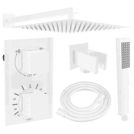 Mexen Cube DR02 vestavěný sprchový set s hlavovou sprchou 25 cm, bílý - 77502DR0225-20