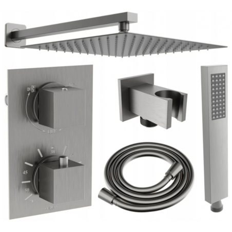 Mexen Cube DR02 podomítková sprchová sada s dešťovou sprchou 25 cm, kartáčovaná gun gray - 77502DR0225-66