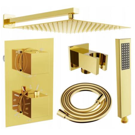 Mexen Cube DR02 podomítková sprchová sada s dešťovou hlavicí 25 cm, zlatá - 77502DR0225-50