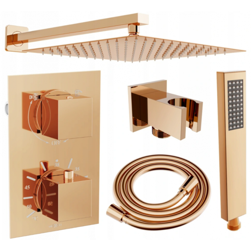 Mexen Cube DR02 podomítková sprchová sada s dešťovou sprchou 25 cm, růžové zlato - 77502DR0225-60