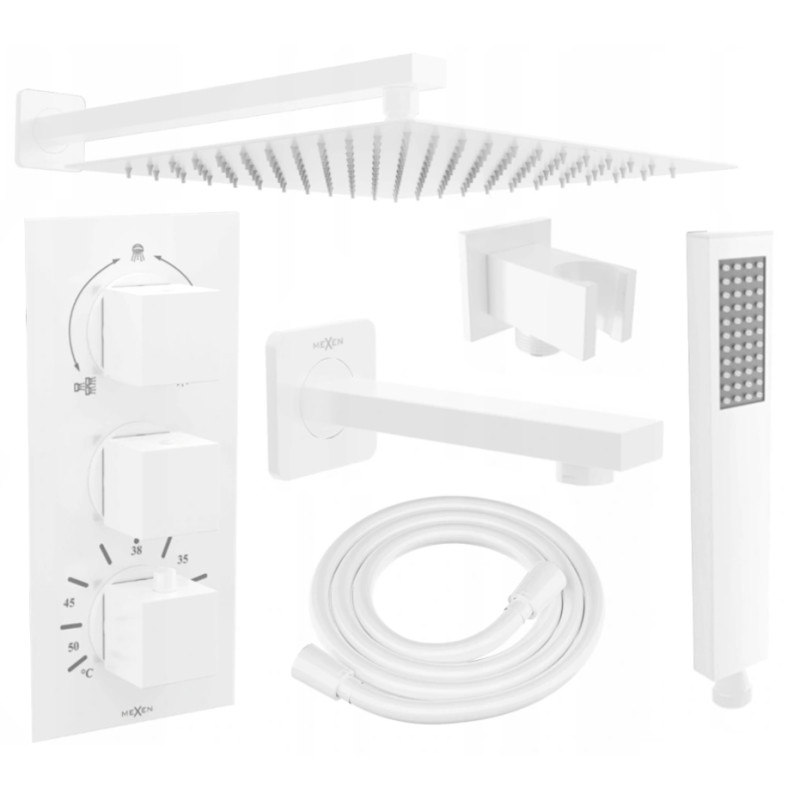 Mexen Cube DR02 podomítková sada vanové a sprchové soupravy s dešťovou sprchou 30 cm, bílá - 77503DR0230-20