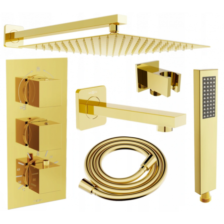 Mexen Cube DR02 vestavěná vanová a sprchová sada s dešťovou hlavicí 30 cm, zlatá - 77503DR0230-50