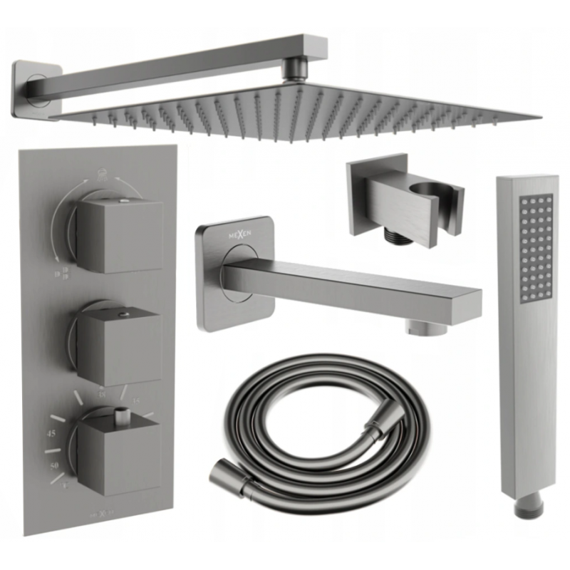 Mexen Cube DR02 podomítková vanovo-sprchová sada s dešťovou hlavicí 30 cm, grafit - 77503DR0230-66