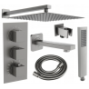 Mexen Cube DR02 vanový sprchový set podomítkový s dešťovou sprchou 30 cm, gun gray kartáčovaný - 77503DR0230-66