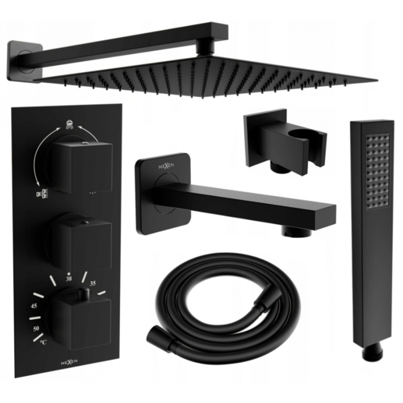 Mexen Cube DR02 podomítková vanová a sprchová sada se sprchou 25 cm, černá - 77503DR0225-70