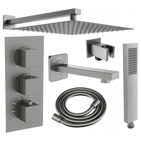 Mexen Cube DR02 podomítková vanová-sprchová sada s dešťovou sprchou 25 cm, grafit - 77503DR0225-66