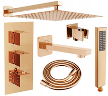 Mexen Cube DR02 podomítková vana-sprchový set s dešťovou sprchou 25 cm, růžové zlato - 77503DR0225-60