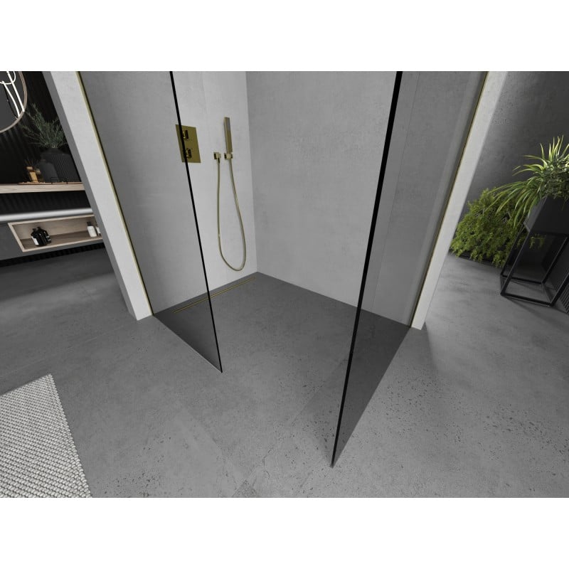 Mexen Kioto sprchová stěna Walk-in 145 x 110 cm, transparentní, zlatá kartáčovaná - 800-145-202-55-00-110