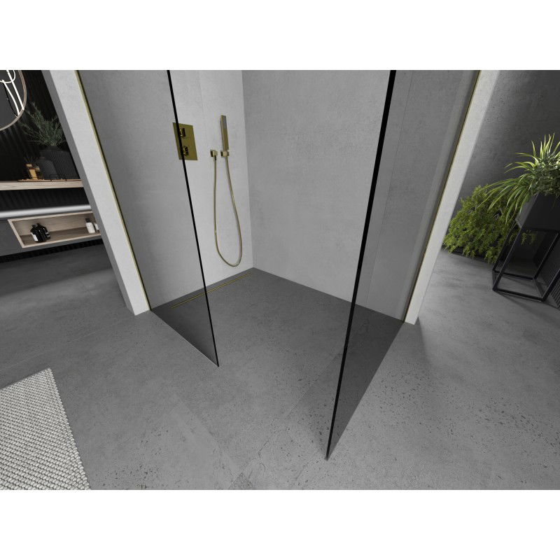 Mexen Kioto sprchová stěna Walk-in 180 x 100 cm, průhledná, zlatá kartáčovaná - 800-180-202-55-00-100