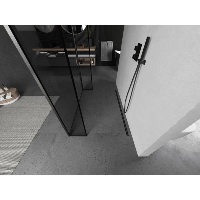 Mexen Kioto Samostatně stojící sprchová stěna 90 x 30 x 30 cm, černý rám, kartáčovaná gun gray - 800-090-030-222-66-70-030