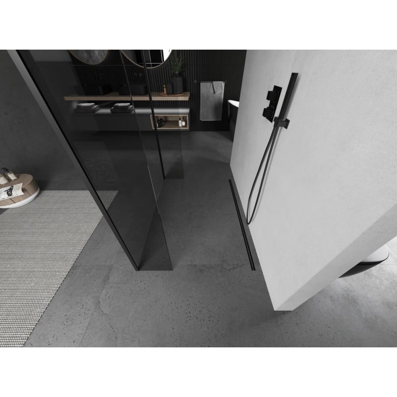 Mexen Kioto samostatně stojící sprchová stěna 95 x 30 x 30 cm, transparentní, černá - 800-095-030-222-70-00-030