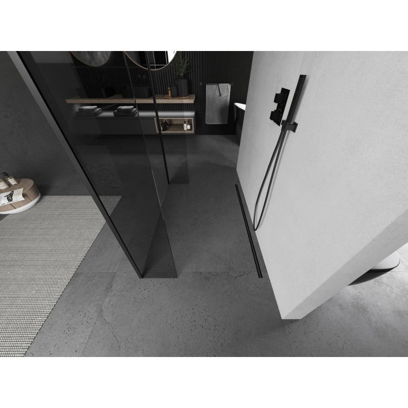 Mexen Kioto, samostatně stojící sprchová stěna 115 x 30 x 30 cm, průhledná, černá - 800-115-030-222-70-00-030