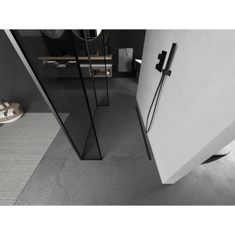 Mexen Kioto volně stojící sprchová zástěna 160 x 30 x 30 cm, černý rám, gun metal - 800-160-030-222-95-70-030