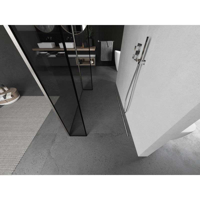 Mexen Kioto volně stojící sprchová stěna 130 x 30 x 30 cm, černý rám, kartáčovaný nikl - 800-130-030-222-97-70-030