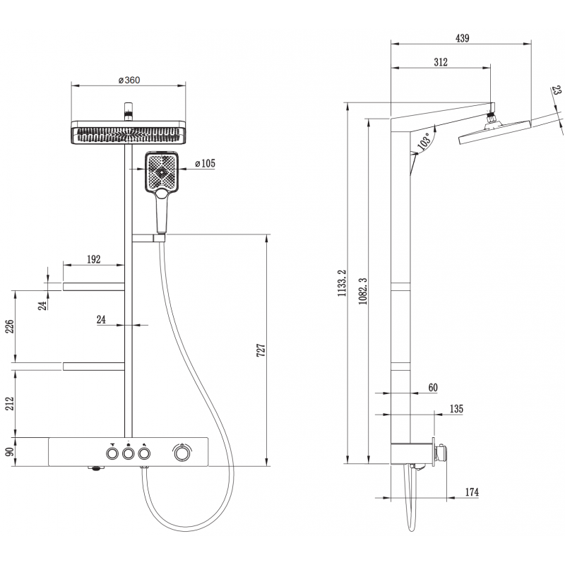 Mexen Saxx nástěnný sprchový set s dešťovou hlavicí a baterií, bílý - 78102-20