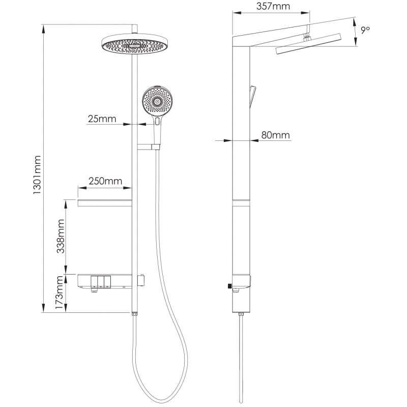Mexen Dizzy nástěnná sprchová sada s dešťovou sprchou a baterií, bílá - 78104-20