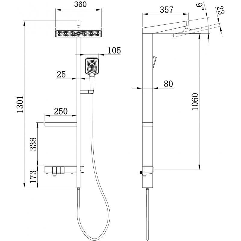 Mexen Roar sprchová sada vnější s dešťovou hlavicí a baterií, černá - 78105-70