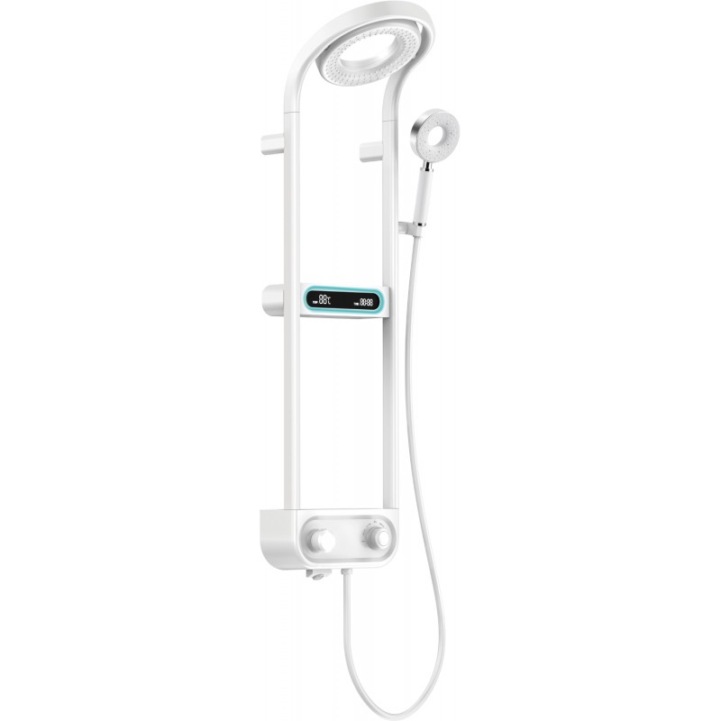Mexen Peak nástěnná sprchová sada s dešťovou sprchou a baterií, LED displej, bílá - 78106-20