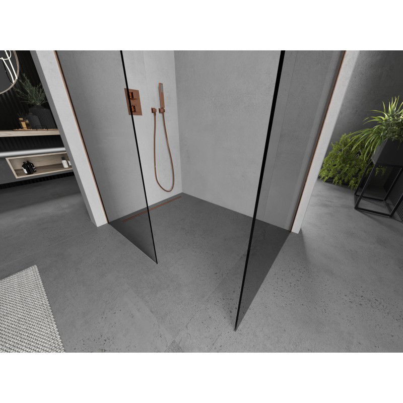 Mexen Kioto sprchová stěna Walk-in 140 x 105 cm, transparentní, kartáčovaná měď - 800-140-202-65-00-105