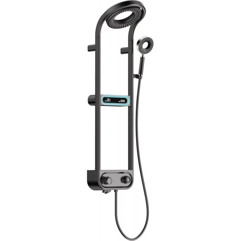 Mexen Peak nástěnná sprchová sada s dešťovou sprchou a baterií, LED displej, černá - 78106-70