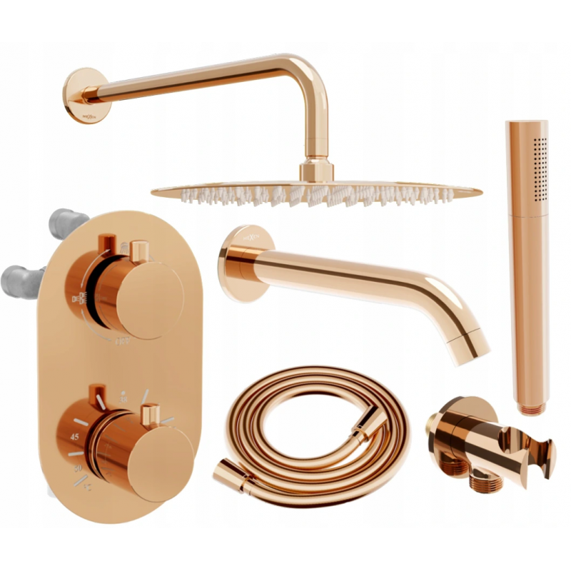 Mexen Kai DR70 podomítková sada vanové a sprchové baterie s dešťovou hlavicí 30 cm, růžové zlato - 77602DR70301-60