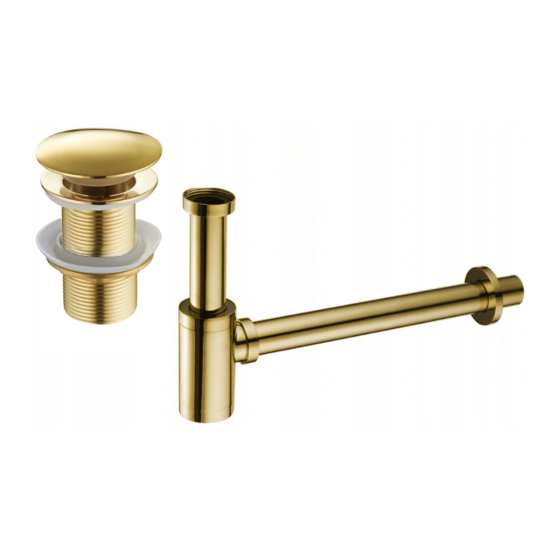 Mexen poloviční sifon umyvadlový kulatý s klapkou klik-klak, bez přepadu, zlatý - 7991050-50