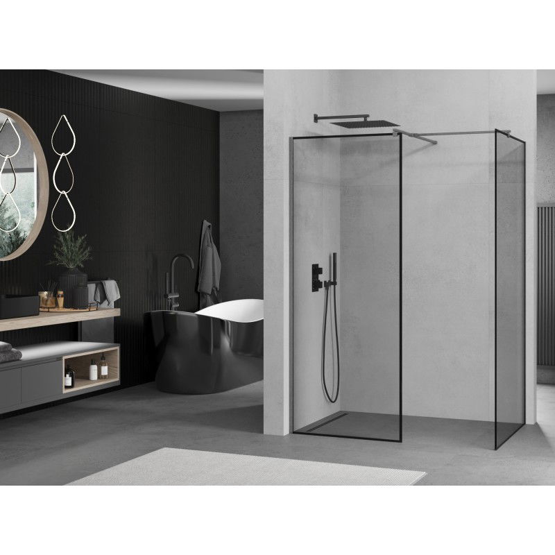 Mexen Kioto sprchová stěna Walk-in 140 x 100 cm, černý rámeček, gun gray kartáčovaný - 800-140-202-66-70-100