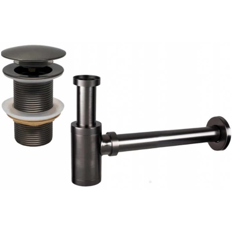 Mexen polosyfon umyvadlový kulatý s klik-klak uzávěrem, bez přepadu, grafit - 7991050-66