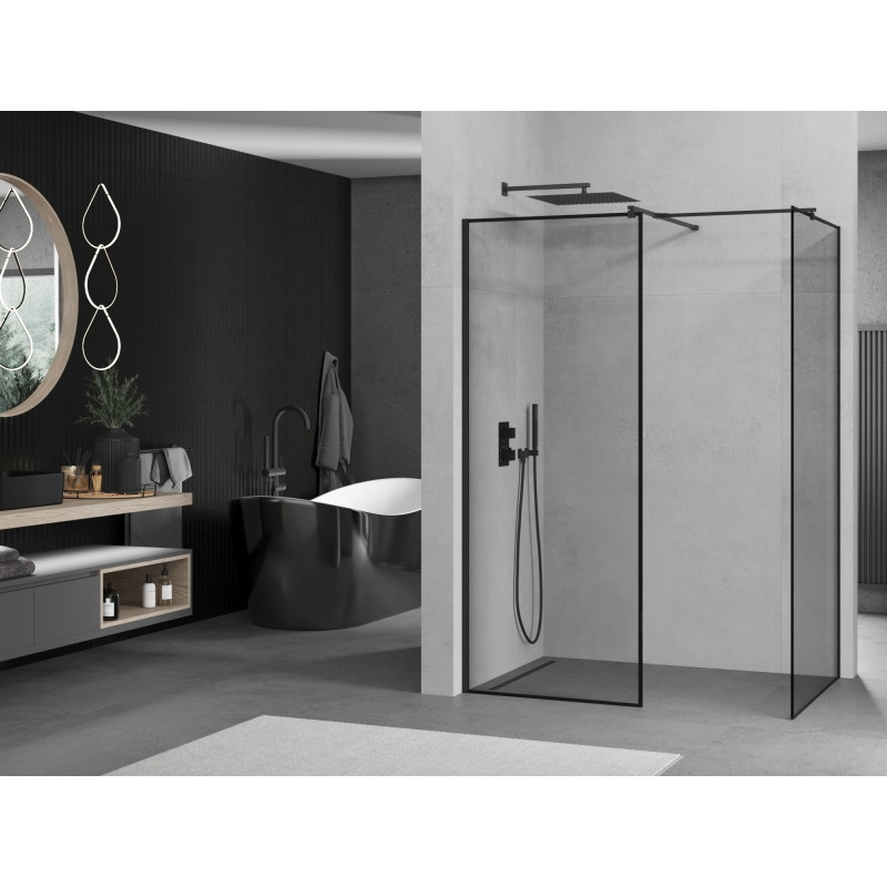 Mexen Kioto sprchová zástěna Walk-in 140 x 70 cm, černý rám, černá - 800-140-202-70-70-070