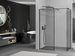 Mexen Kioto sprchová zástěna Walk-in 140 x 70 cm, černý rám, černá - 800-140-202-70-70-070