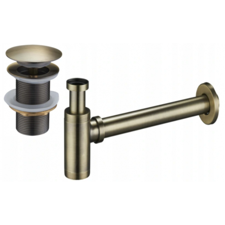 Mexen půlsifon umyvadlový kulatý s klik-klak zátkou, bez přepadu, mosaz antická- 7991050-40