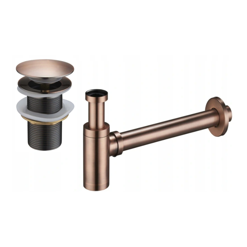 Mexen půlsifon umyvadlový kulatý s klik-klak zátkou, bez přepadu, antická měď - 7991050-45