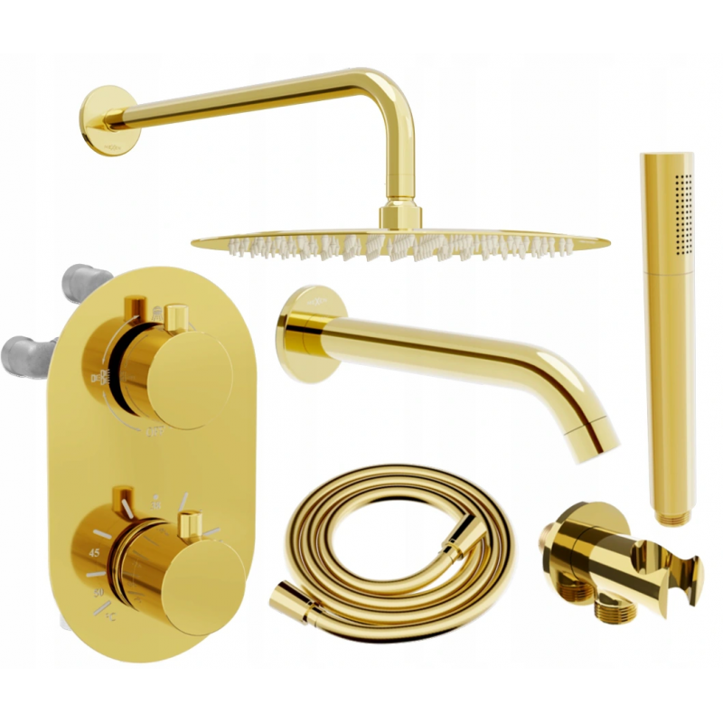 Mexen Kai DR70 podomítková vana-sprchový set se sprchou 25 cm, zlatý - 77602DR70251-50