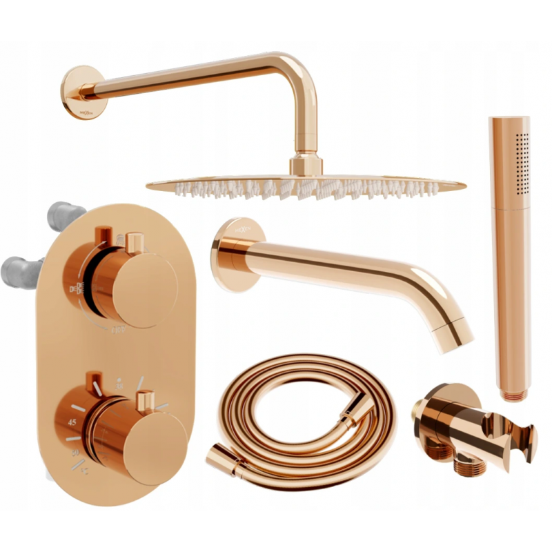 Mexen Kai DR70 podomítková vanová-sprchová sada s hlavovou sprchou 25 cm, růžové zlato - 77602DR70251-60