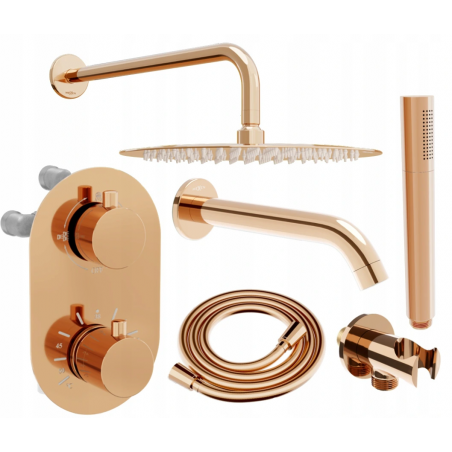 Mexen Kai DR70 podomítková vanová-sprchová sada s hlavovou sprchou 25 cm, růžové zlato - 77602DR70251-60