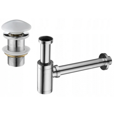 Mexen polovysifon umyvadlový kulatý s keramickou zátkou klik klak, bez přepadu, chrom/bílá - 7991050-02