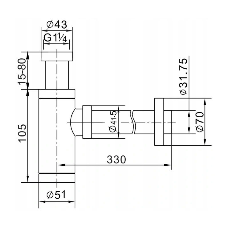 Mexen půlsifon umyvadlový kulatý s klik-klak zátkou, bez přepadu, chrom - 7991050-00