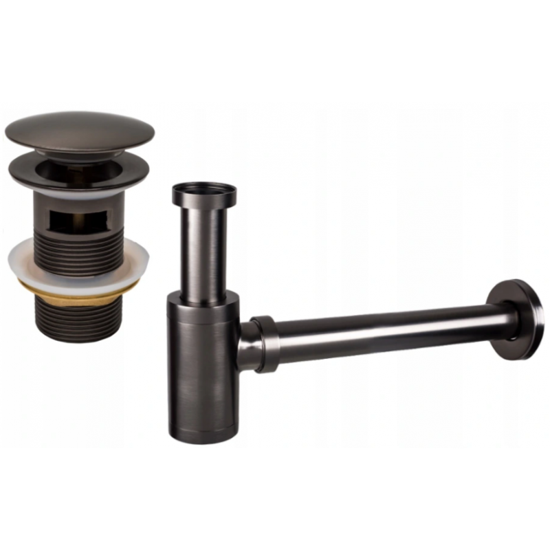 Mexen polosyfon umyvadlový kulatý s klik-klak zátkou, s přepadem, grafit - 7992050-66