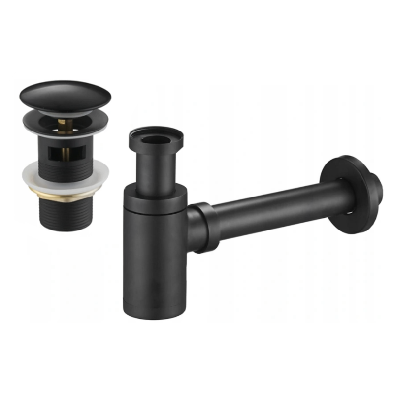 Mexen polosyfon umyvadlový kulatý s klik-klak zátkou, s přepadem, černý - 7992050-70