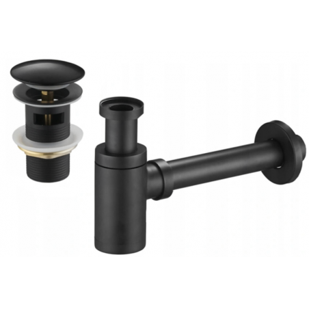 Mexen polosyfon umyvadlový kulatý s klik-klak zátkou, s přepadem, černý - 7992050-70