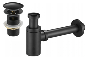 Mexen polosyfon umyvadlový kulatý s klik-klak zátkou, s přepadem, černý - 7992050-70