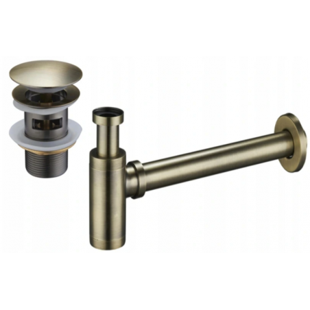 Mexen kulatý polosifon umyvadlový s klik-klak uzávěrem, s přepadem, starožitná mosaz - 7992050-40