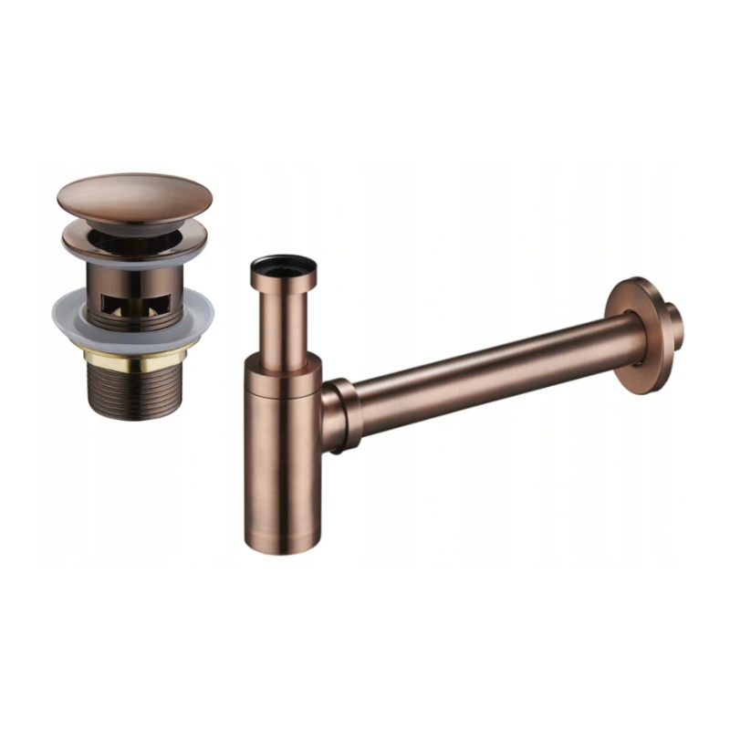 Mexen polosyfon umyvadlový kulatý s klik-klak uzávěrem, s přepadem, starožitná měď - 7992050-45