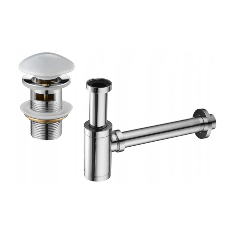 Mexen polosyfon umyvadlový kulatý s keramickou zátkou klik-klak, s přepadem, chrom/bílý - 7992050-02