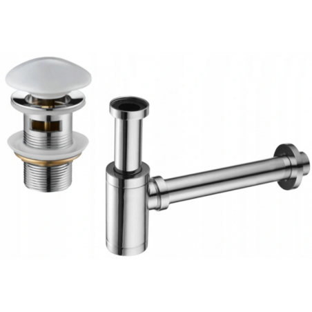 Mexen polosyfon umyvadlový kulatý s keramickou zátkou klik-klak, s přepadem, chrom/bílý - 7992050-02