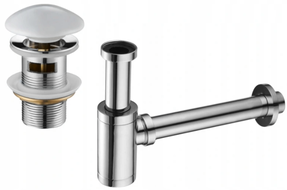 Mexen polosyfon umyvadlový kulatý s keramickou zátkou klik-klak, s přepadem, chrom/bílý - 7992050-02