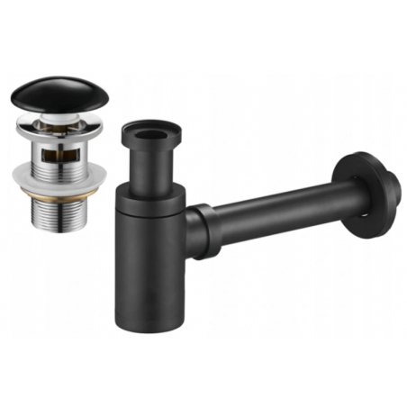 Mexen polosifon umyvadlový kulatý s keramickou zátkou klik-klak, s přepadem, černý - 7992050-75