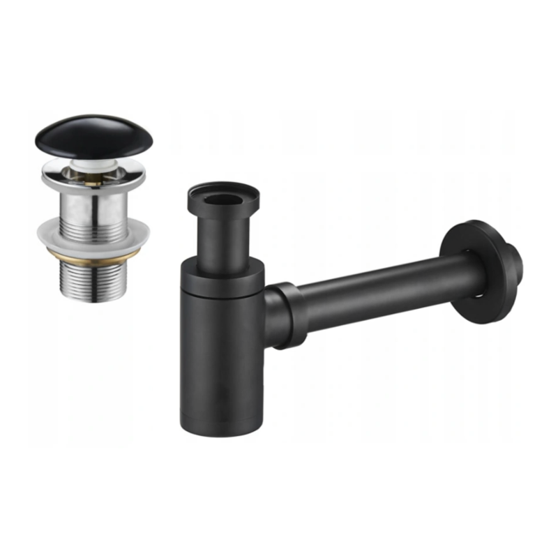 Mexen kulatý umyvadlový sifon s keramickým kohoutkem klik-klak, bez přepadu, Černá - 7991050-75
