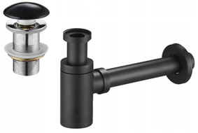Mexen poloviční sifon umyvadlový kulatý s keramickou zátkou klik-klak, bez přepadu, černý - 7991050-75